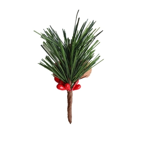Miniature Christmas pine needle pick with red berries and brown branches for DIY crafts