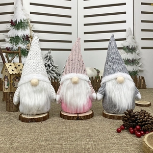 Christmas Gnome Plush Doll Sequin Knitted Hat Faceless Nordic Style Home Desktop Decor Handmade White Faux Fur Beard