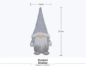 Detailed view of grey Christmas gnome with sequined hat and dimensions 14x31cm