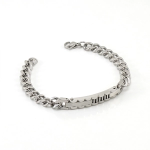 Cuban Link Chain Bracelet Stainless Steel 18K Gold Plated ID Plate Minimalist Unisex Fashion Jewelry