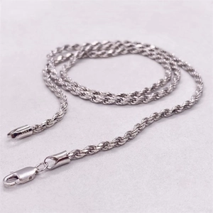 Polished S925 sterling silver rope chain necklace with secure lobster clasp for women and men