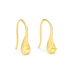 Detailed view of gold teardrop earring hooks with needles for DIY pearl jewelry making