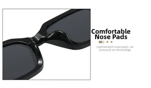 Détail des plaquettes de nez intégrées sur des lunettes de soleil noires carrées