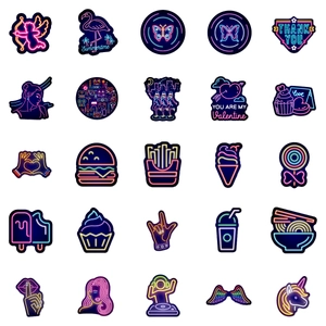 50pcs neon style graffiti stickers featuring animals and food for laptops and skateboards