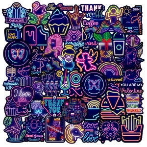Pack of 50 colorful neon style vinyl stickers for laptop and luggage decoration