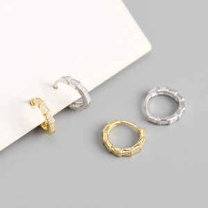 Minimalist S925 sterling silver geometric huggie earrings with cubic zirconia pave