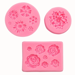Set of 3 pink silicone rose flower fondant cake molds for baking and DIY crafting