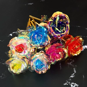 24k gold foil artificial rose bouquet with colorful metallic finish on black marble