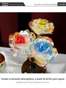 Three iridescent holographic roses in a brown glass vase for home decor gifts