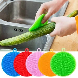 Multifunctional silicone dish scrubbers in five vibrant colors with dense cleaning bristles