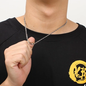 Classic silver 304 stainless steel woven chain necklace for men on a male model