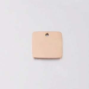 Polished rose gold square stainless steel pendant with hole for custom engraving