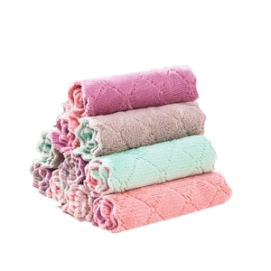 Absorbent microfiber dishcloth set in soft pastel colors with diamond weave texture