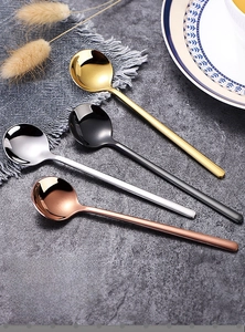 Set of four 304 stainless steel coffee spoons in gold, black, silver, and rose gold finishes
