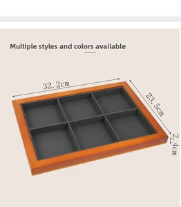 6-grid walnut finish wooden jewelry tray with grey velvet compartments for storage