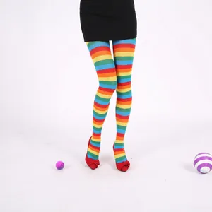 Collants à rayures arc-en-ciel pour costumes d'Halloween Noël et tenues de fête colorées