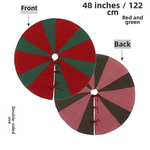 Detail view of 48-inch reversible knitted Christmas tree skirt with red and green stripes