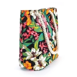Floral printed canvas tote bag with cotton rope handles and large capacity storage