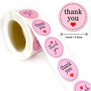 Pink round thank you stickers roll with red heart for wedding gift decoration