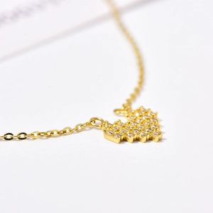 Elegant S925 silver 14K gold plated necklace with a sparkling zircon heart pendant