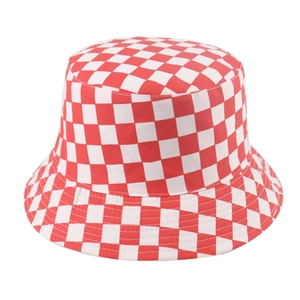 Classic red and white checkerboard bucket hat with a wide brim for sun protection