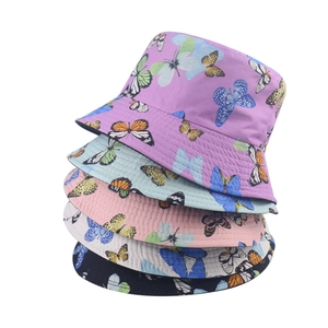 Detailed collection of foldable canvas bucket hats featuring butterfly prints in multiple colors