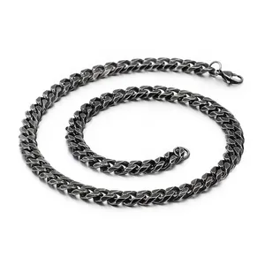 Men Retro 304 Stainless Steel Cuban Link Necklace Vintage Black Curb Chain Streetwear Hip Hop Jewelry Accessory