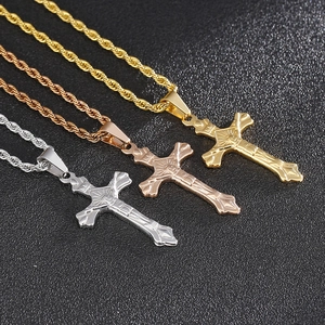 Classic cross pendant necklaces in gold, rose gold and silver stainless steel finishes