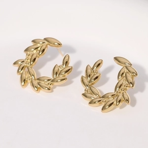 Laurel Leaf Wreath C-Shaped Earrings Stainless Steel Titanium Steel Minimalist Elegant Plant Jewelry For Women
