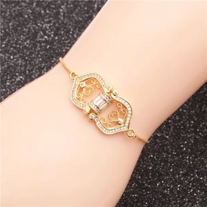 Adjustable Copper Bracelet With Micro Pave Zircon Hollow Geometric Charm Bead Chain For Women Fashion Jewelry Gift