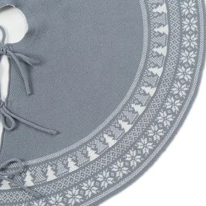 Gonna per albero di Natale in maglia blu-grigio con fiocchi di neve e alberi bianchi