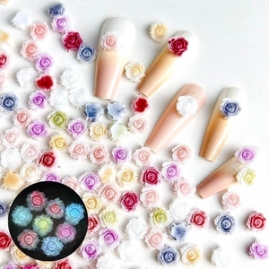 DIY resin rose nail art charms in mixed colors with luminous night glow effect