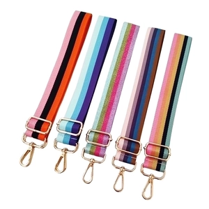 Adjustable wide rainbow replacement shoulder straps with gold metal hooks for handbags