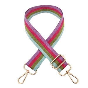 Adjustable rainbow striped shoulder strap with gold metal hooks for crossbody bags