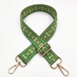 3.8cm green bohemian geometric jacquard wide strap with adjustable gold hardware