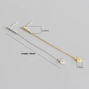 Detail view of 70mm S925 sterling silver long tassel earrings with sparkling cubic zirconia