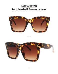 Vorder- und Seitenansicht einer Vintage-Sonnenbrille mit quadratischem Schildpatt-Rahmen