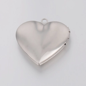 Polished 316L stainless steel heart locket pendant with a mirrored silver finish