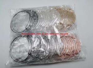 Bulk set of 50 adjustable wire bangles in black silver gold and rose gold colors