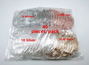 Set of 40 adjustable metal wire bracelets in silver, white K, rose gold, and KC gold colors