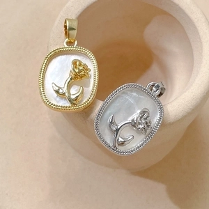 14k gold filled shell rose pendant charms for DIY handmade necklaces and bracelets