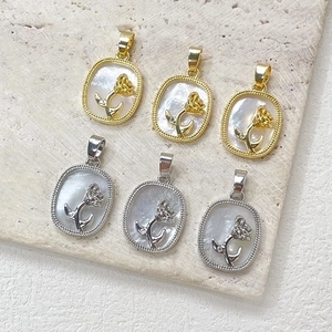 14k gold filled shell rose charms with cubic zirconia inlay for DIY jewelry making