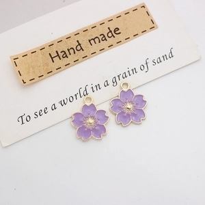 Purple cherry blossom enamel charm with gold metal edge for DIY jewelry making
