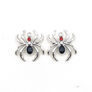 Silver spider pendant with black and red crystals for Halloween DIY jewelry making