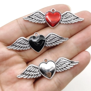 Gothic Winged Heart Pendants Alloy Retro Vintage Charms For DIY Necklace Earring Jewelry Making Accessory