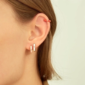 Pink heart and star enamel hoop earrings set with s925 silver needles for women