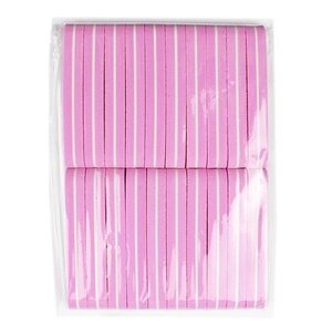 Bulk pack of pink and white striped mini nail buffers for professional manicure smoothing