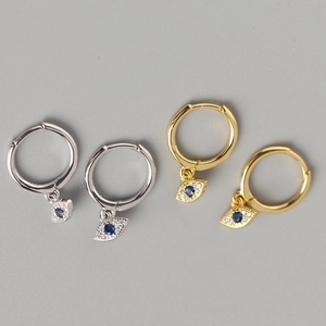 Evil Eye Hoop Earrings 925 Sterling Silver With Blue Zircon Rhinestone Inlaid Fashion Chic Jewelry For Women