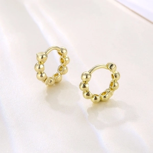 18K gold plated beaded hoop earrings featuring a geometric round bean design for women