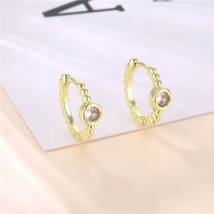 Elegant gold hoop earrings with micro-pave round zircon and beaded edge texture design